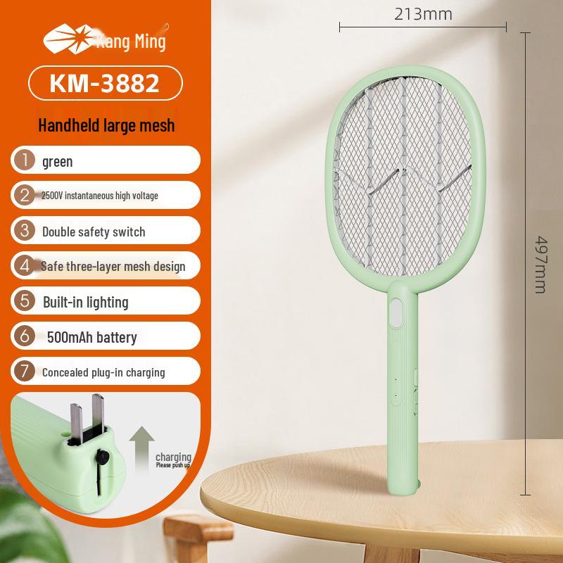 Kangming Rechargeable Electric Mosquito & Fly Swatter - Powerful 2-in-1 Electric Grid Swatter for Homes