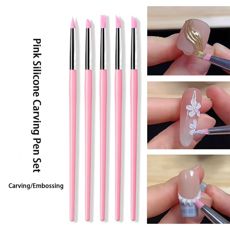 5Pcs/set Silicone Nail Brush UV Gel Polish Tip 3D Image DIY Dotting Polish Brushes Pen Professional DIY Manicure Tools