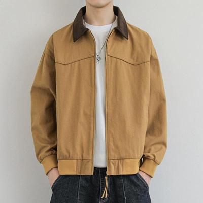 Men's Retro Cotton Workwear Jacket: Loose Fit, Cool Lapel, Casual Spring/Autumn Wear for Teens