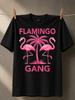 Flamingo Gang With Two Pink Flamingos Palm Tree Simple Tropical Symmetry Bold Lettering And Bright Unisex All TShirt