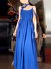 Elegant Blue Spaghetti Strap Halter Neck Maxi Dress for Women - 2026 Summer Resort Collection, Sanya