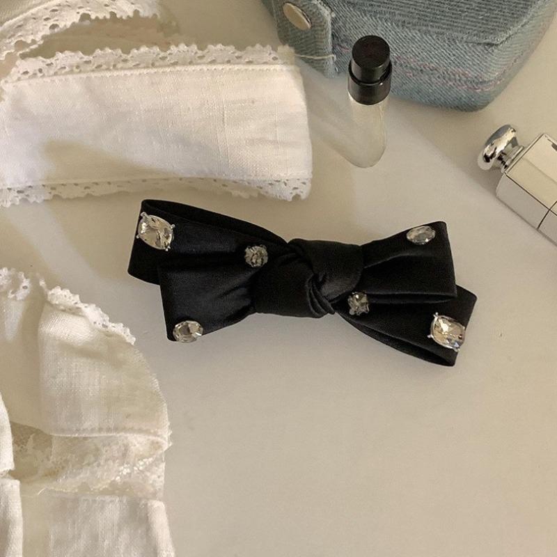 

Black Rock Sugar Hairpin with Small Butterfly Knot and Glittering Diamonds for The Side Braid Hair Accessory, Headwear, Side Clip, Elegant Style чёрный