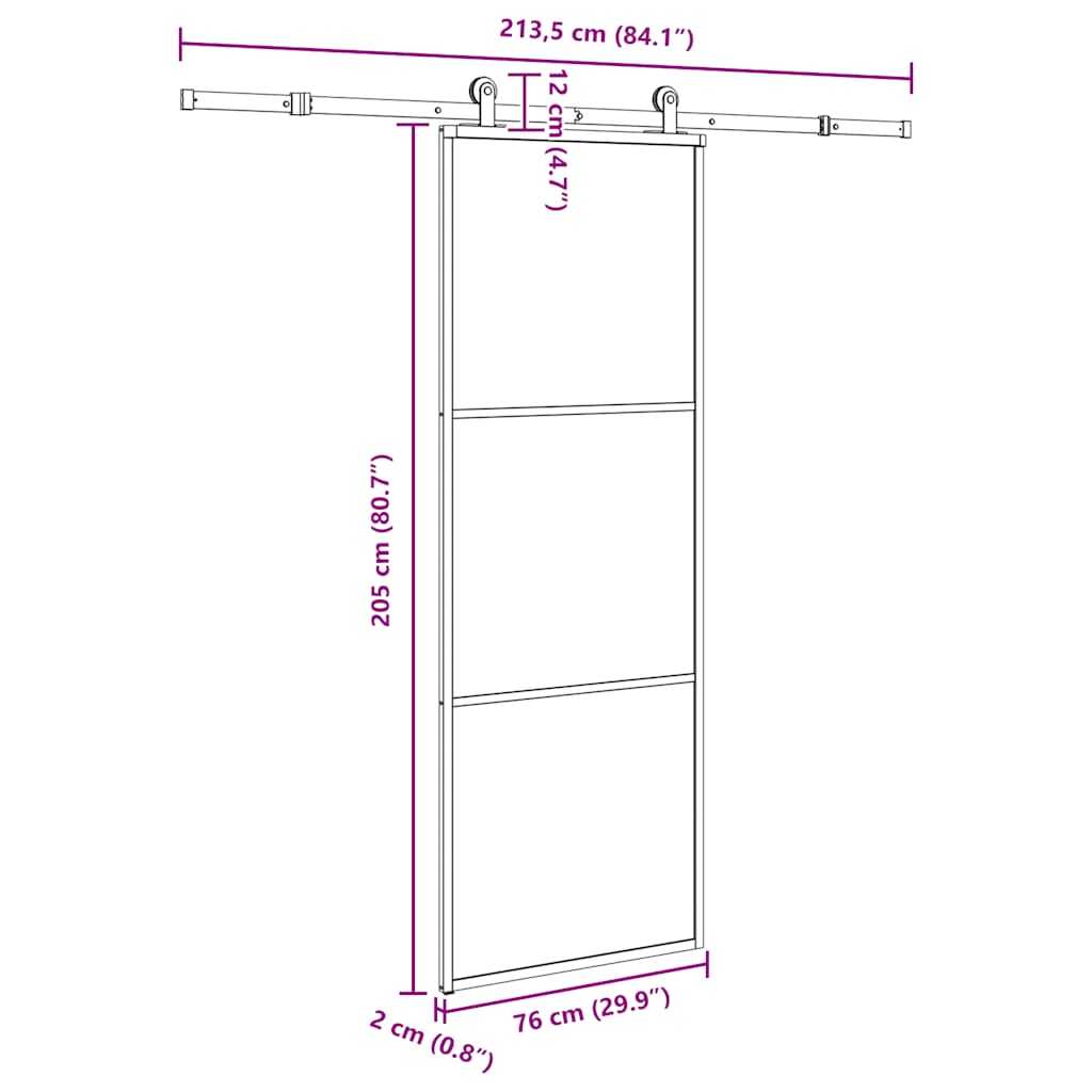 Vidaxl Drzwi Przesuwne Z Osprzętem, Szkło Esg I Aluminium, 76X205 Cm