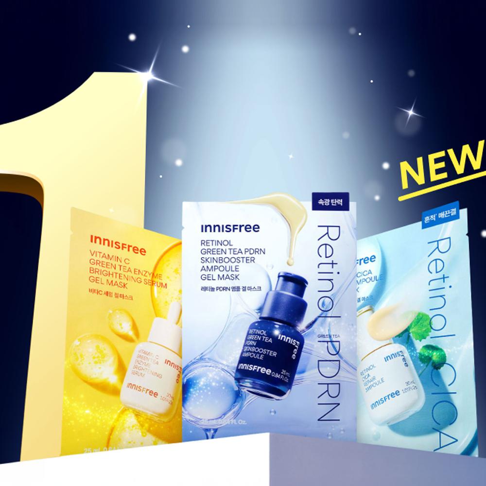 5 szt._[INNISFREE] 3 rodzaje ampułkowej maski żelowej 23ml (Retinol Cica / Rozjaśnianie Witaminą C / Retinol Zielona Herbata PDRN)