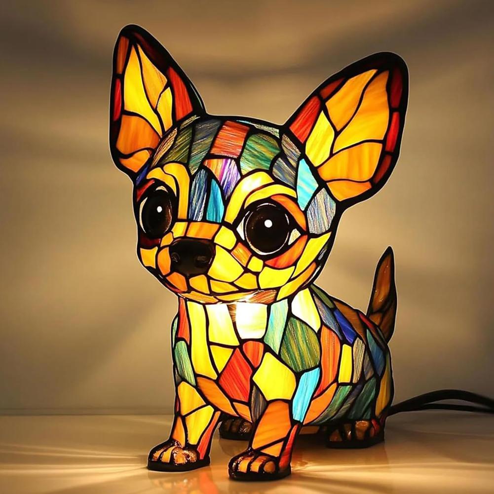 Colored Resin Animal LED Light Dog Series Art Night Light 3D Stained Resin French Handmade Table Lamp Pet Bedroom Ornaments