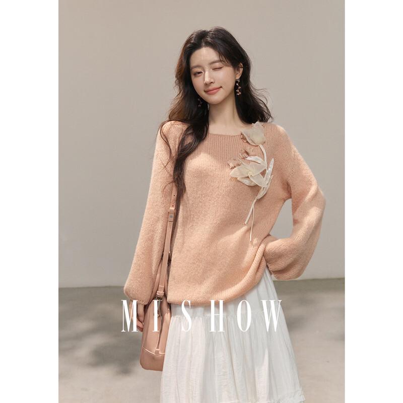 MiXiu Women s 3D Floral Embellished Knit Sweater One Size