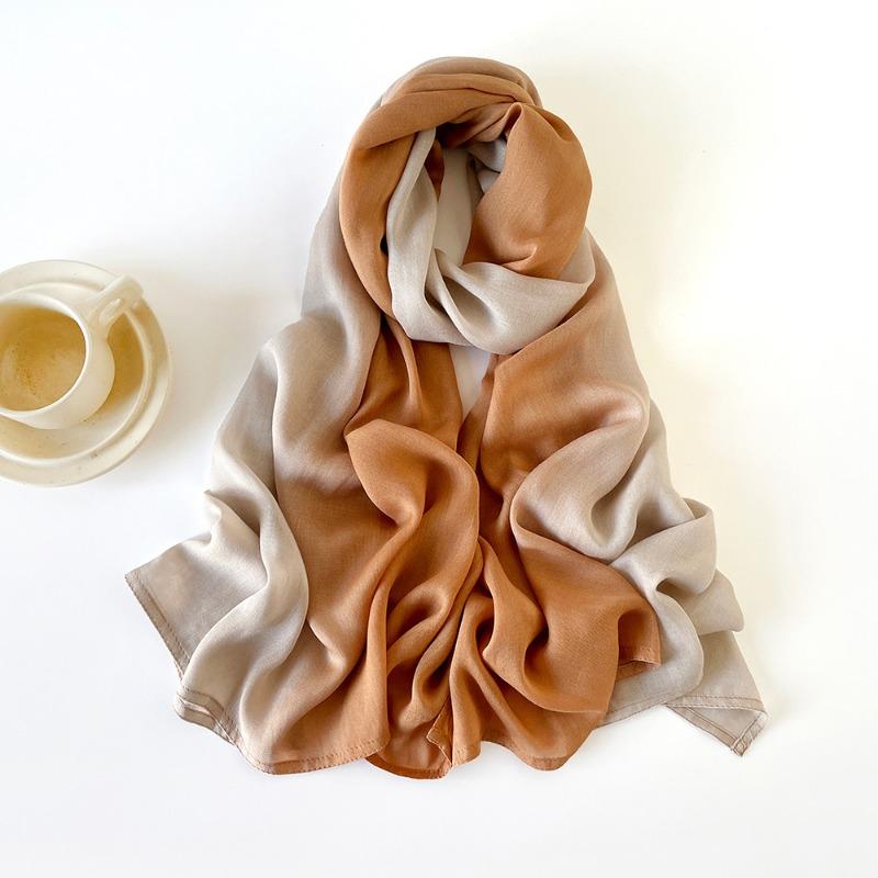 New retro cotton and linen scarf rainbow color gradual change scarf solid color silk scarf shawl women's versatile pleated silk scarf