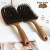 Cross Hollow Wood Grain Comb: Boar Bristle for Women's Long Hair - Smoothing, Volumizing, Styling, and Household Mosquito Repellent
