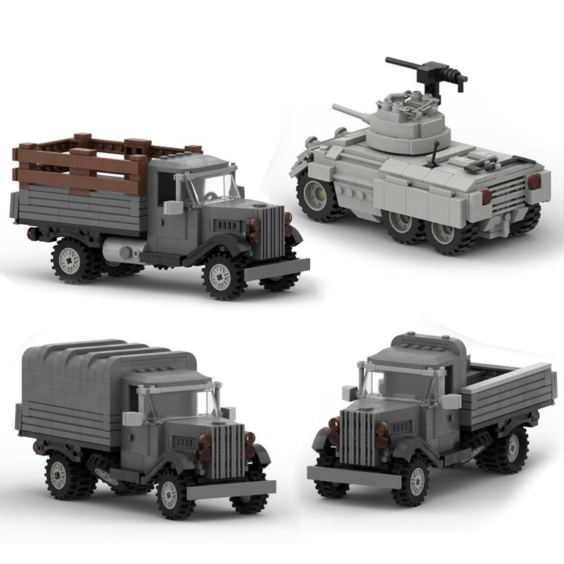 Military Truck Building Block Transport Vehicle M8 Light Armored Vehicle MOC Assembly Model Toys Gifts