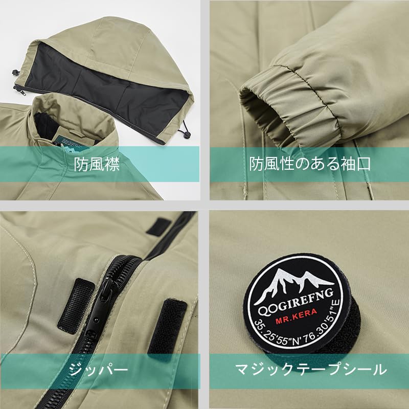 QINPHEN Windproof Jacket for Outdoor Cold Weather Water and Ideal for and Size XL Men's Fleece-Lined Climbing, Protection, Repellent, Breathable,