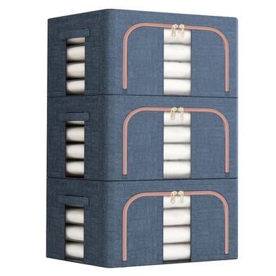 3 Peças Caixas de Armazenamento de Roupas Janelas Transparentes Caixas de Armazenamento Empilháveis Recipiente de Transporte de Linho Reutilizável para Roupas Roupa de Cama Prateleiras