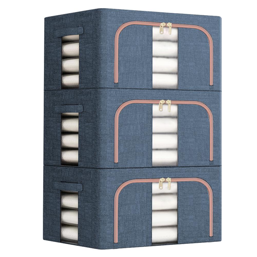3Pcs Clothes Storage Bins Clear Windows Stackable Storage Boxes Reusable Linen Carrying Container for Clothing Bedding Shelves