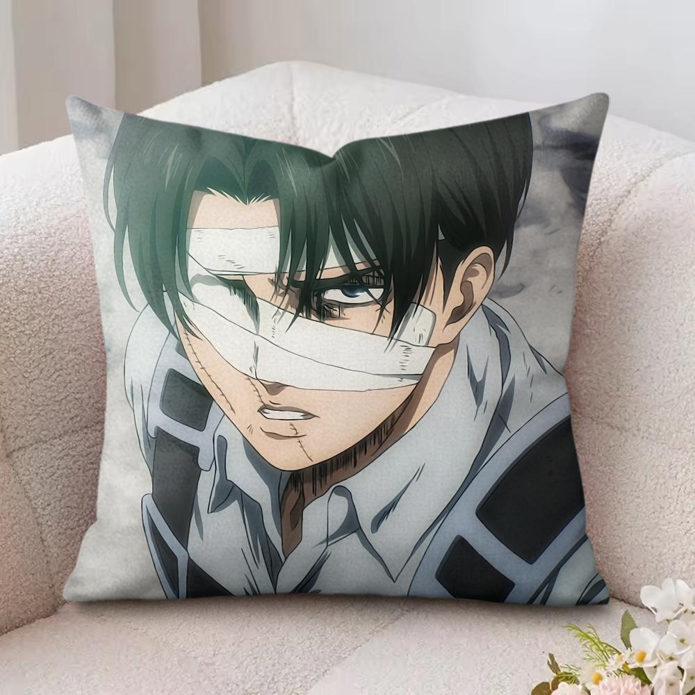 L-Levi Ackermans Anime Cushion Cover Silky Short Plush Invisible Zipper Dustproof Sofa Pillow Case For Home Decor