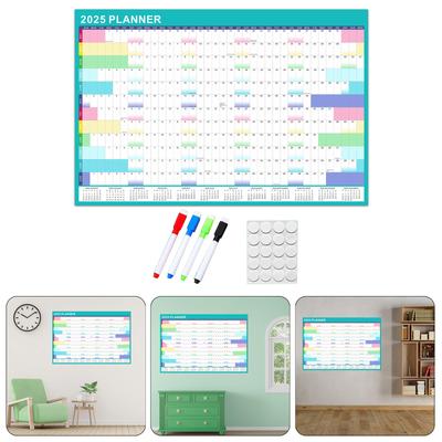 2025 Full Year To View Calendar with Erasable Marker and Adhesive Dot Stickers 90x60cm Wall Calendar Yearly Planner