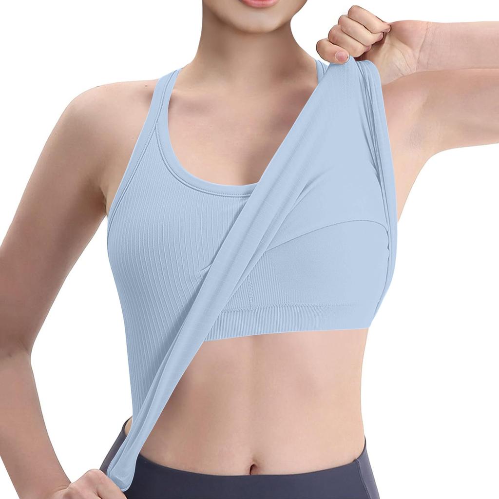 Breathable And Shock-absorbing Sports Bra With Chest Cushion And Herringbone Thread Top For External Wear