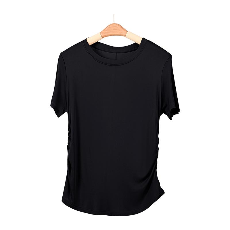 Hedvábné tričko s kulatým výstřihem, hedvábí morušovníkové, základní, pohodlné, všestranné, krátký rukáv