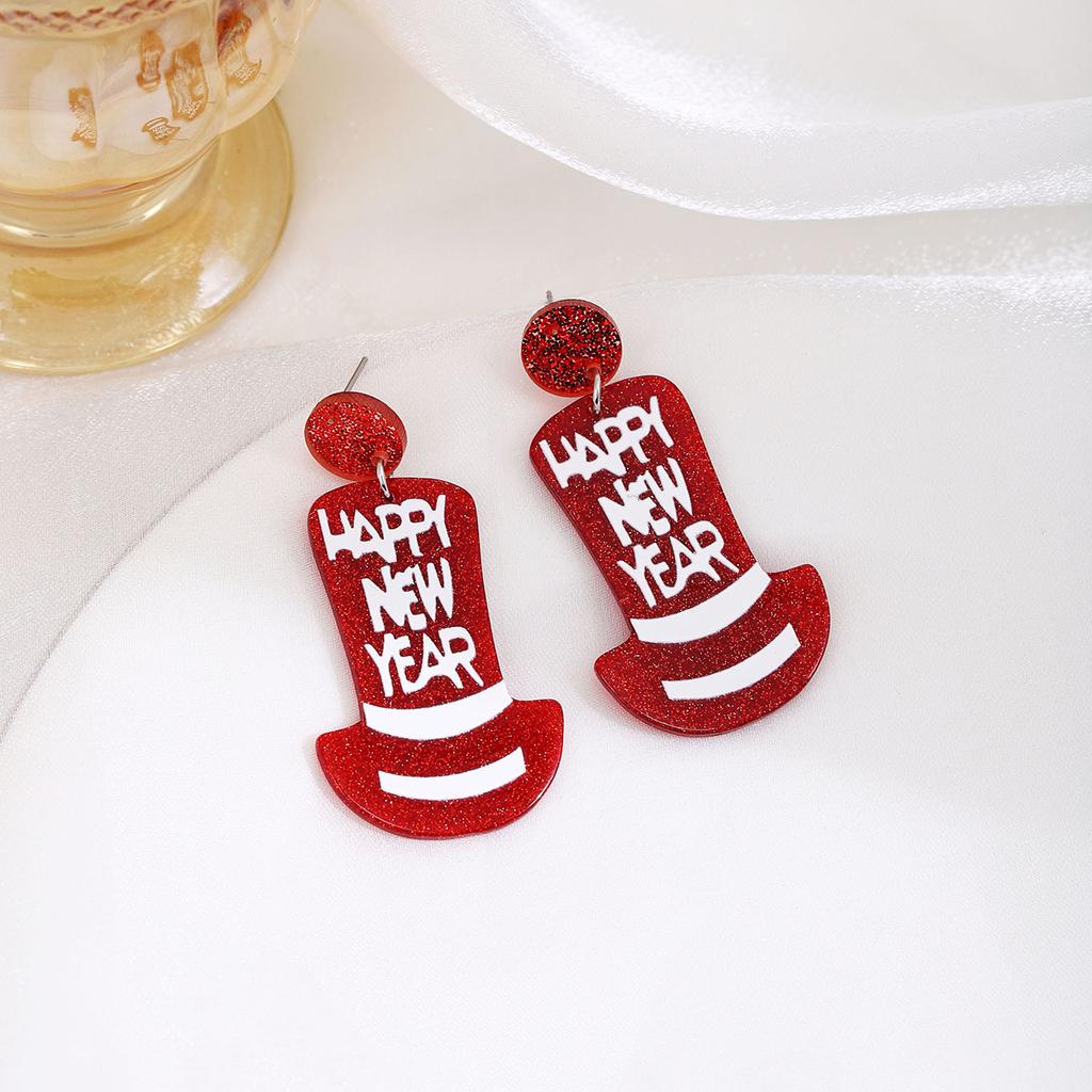 Creative Design New Year'S Party High Hat Acrylic Earrings, Personalized Cartoon Sweet Cute Fashion Earrings Women