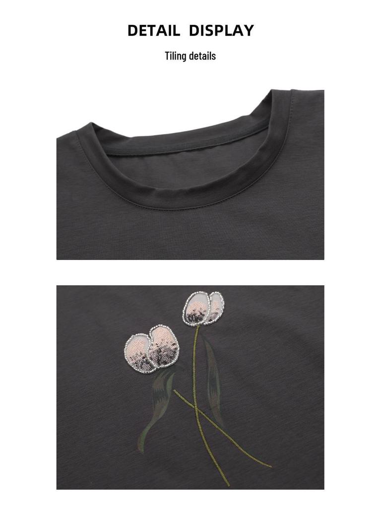 Sommer Damen Übergröße Casual Rundhals T-Shirt - Modisch Kurzarm für Mütter mittleren Alters