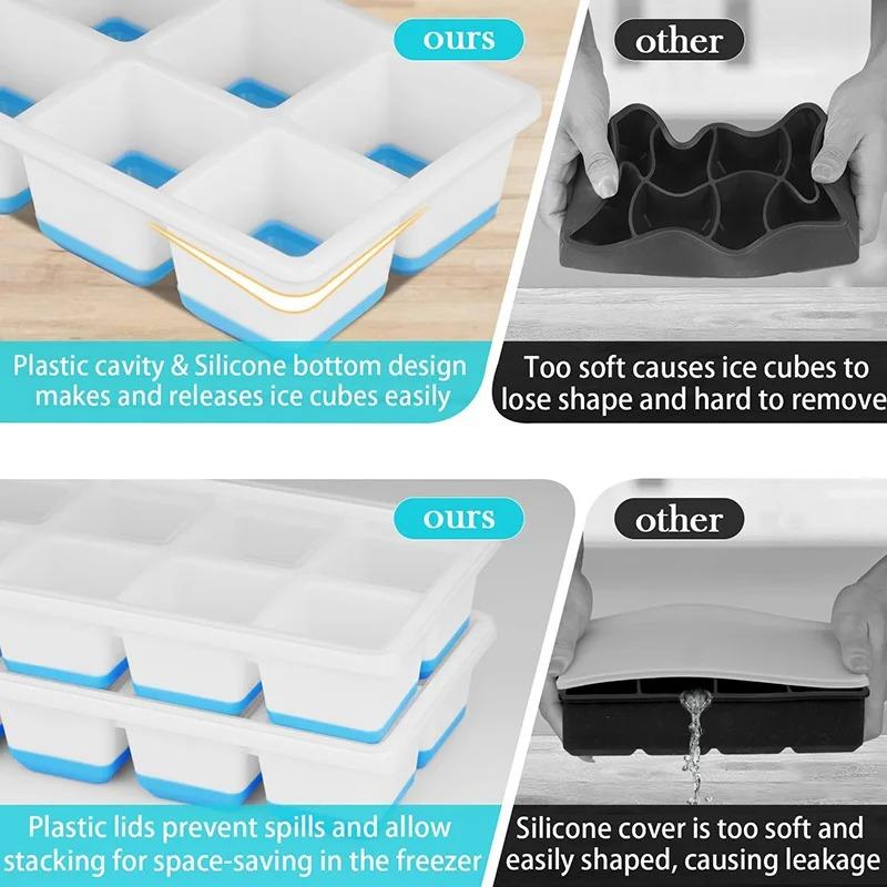 8 Grid Large Ice Tray Silicone Mold Easy-to-release Flexible Ice Cube Mold and Lid Square Mold DIY Ice Machine Ice Cube Tray