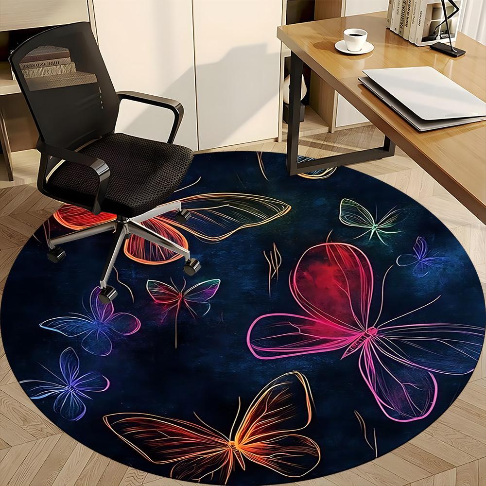 1pc Butterfly Fantasy Office Round Area Rug, Indoor Mat Suitable ForOffice, Under Office Chairs Bedroom Living Room Home Decor, Room Deco  D038