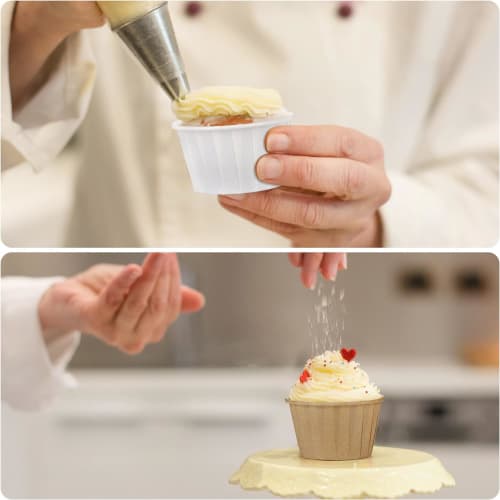 Momee Disposable Paper Muffin Cups, Cake Molds, Heat-Resistant, Oil-Resistant, Oven-Safe, Baking Supplies, Pack of 100 (50 Wood-Tone + 50 White)