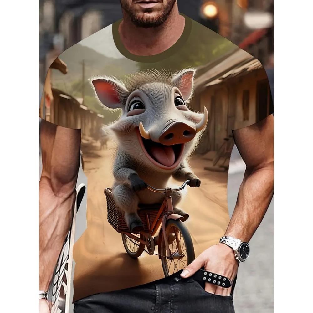 Full Print Men's Funny Pig Graphic T-Shirt Clothes Summer Short Sleeve Round Neck Casual T Shirts Top Men Novelty Animal Tshirts
