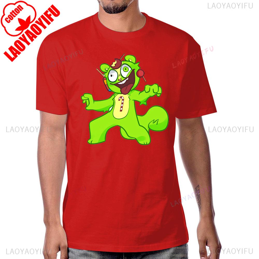 Сумасшедшая Футболка с Принтом Мультфильма Happy Tree Friends Винтажный Аниме Стиль Летняя Мужская Футболка Хлопок Харадзюку Женские Футболки S