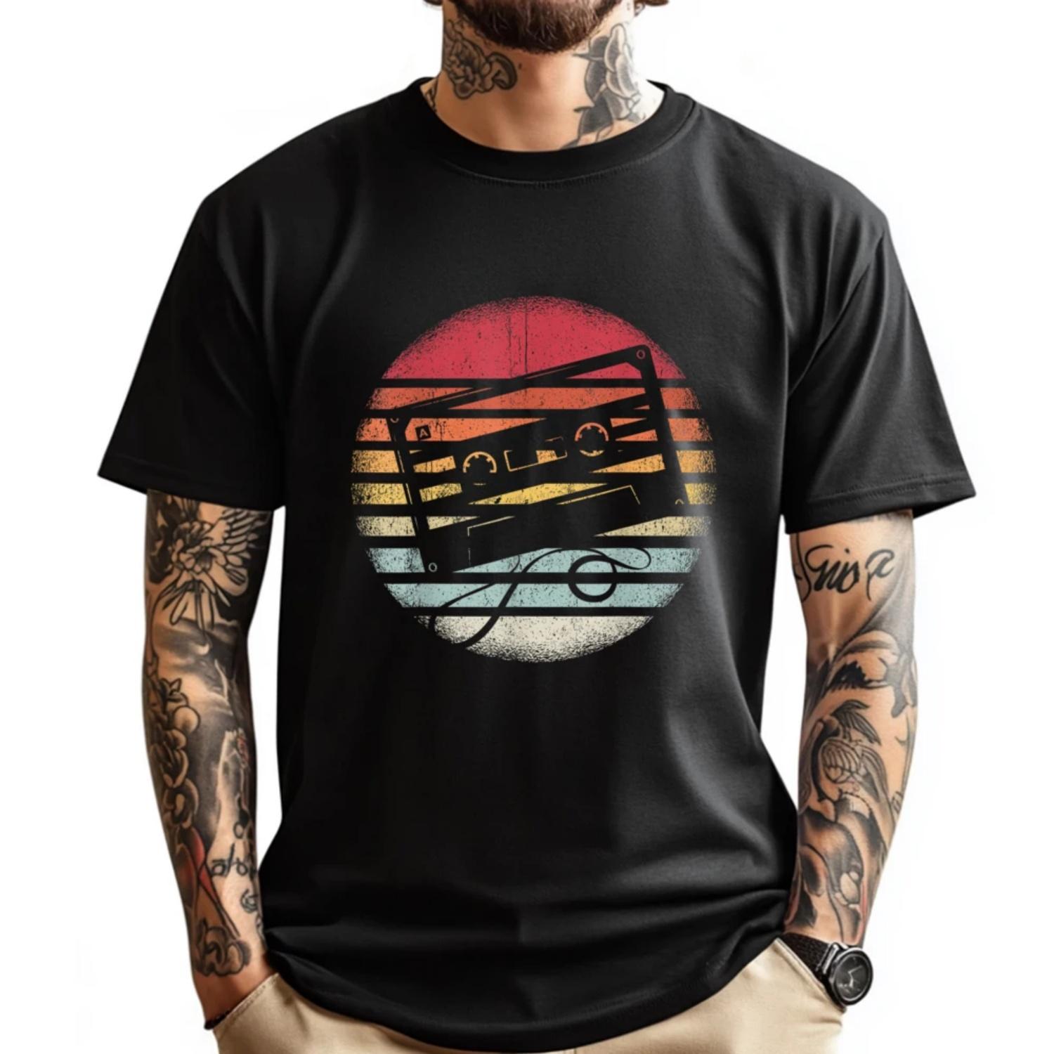 

Retro Cassette Music Cassette Tape 80s Mixtape Luxury T Shirt Male Men s T-Shirts Graphic T Shirts Men Custom T Shirt Print XXXXXL чорний