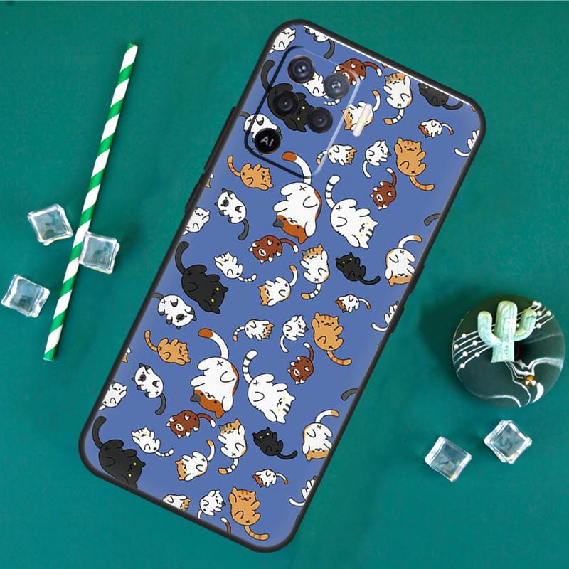 Cute Cat Pattern Kitten Case For Oppo A80 A40 A60 A16 A76 A96 A91 A15 A17 A74 A94 A54 A57S A18 A38 A58 A78 A98 Cover