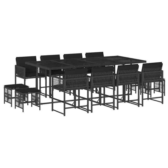 VidaXL 13-piece Garden Dining Set Black Cushions Braided Resin 3211519