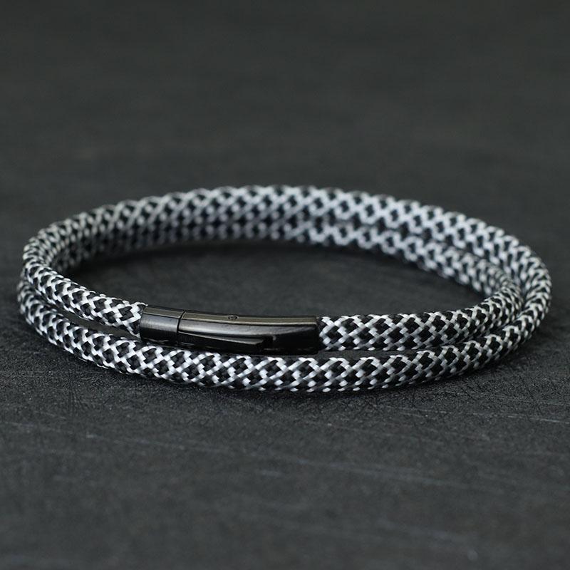 

New Fashion Double Layer Paracord Rope Bracelet Men Stainless Steel Snap Fastener Camping Survival Braclet Beach Surfer Pulseras L 21.5cm 8.5Inch чорний