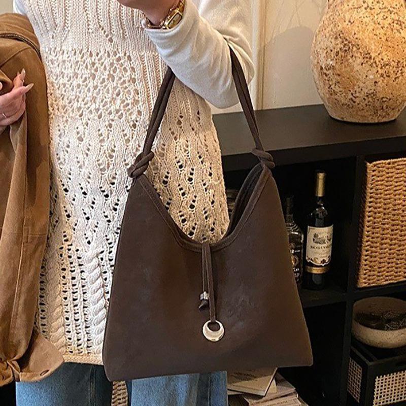 Retro Suede Buet Tote Bag Women's Large Capaci Single Oulder Bag Versatile Winter Commuter Bag Soft Leather Underarm Bag Fashion