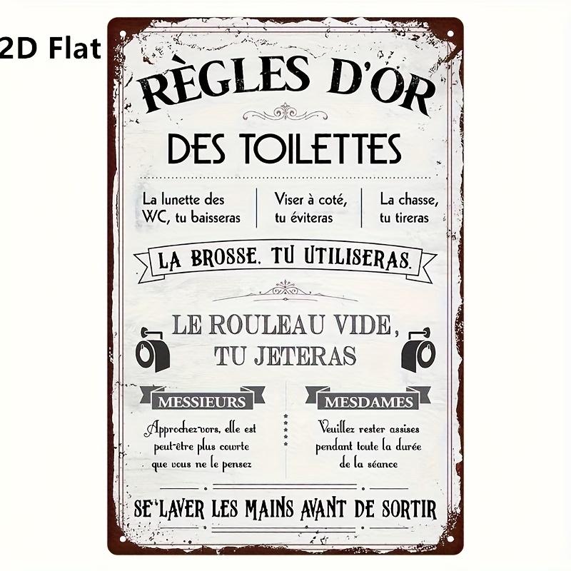 French Regles Dor Des Toilettes Funny Bathroom Rules Metal Sign Vintage Retro Wall Plaque Restroom WC Home Toilet Wall Decor