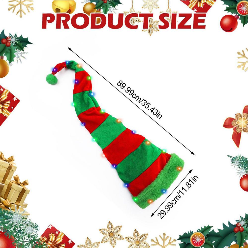 

1pc Light Up Santa Hat Santa Hat Christmas Hat Striped Holiday Hat New Year Hat Photo Props Christmas supplies For Kids & Adults as picture shows зелений