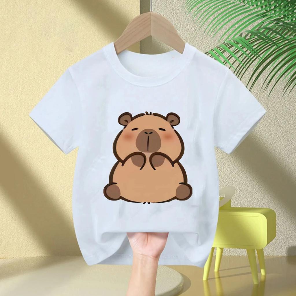 Summer New Trend Capybara Printing Cute Childrens ShortSleeved TShirt Cute Comfortable Versatile Boy and Girl TShirt