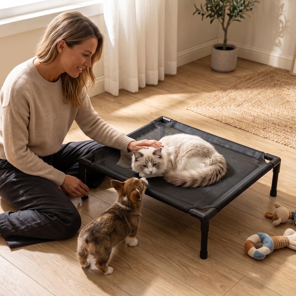 Small Elevated Pet Cot for Cats and Small Dogs, Portable Folding Bed for Indoor Outdoor Use