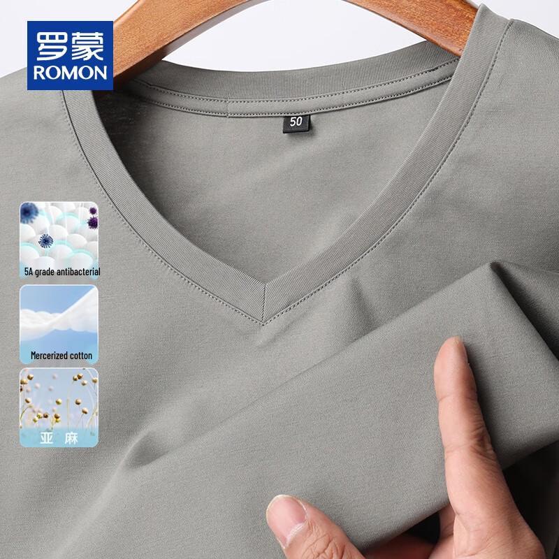 ROMON Men s Summer V-Neck Linen Blend Cool T-Shirt 3XL