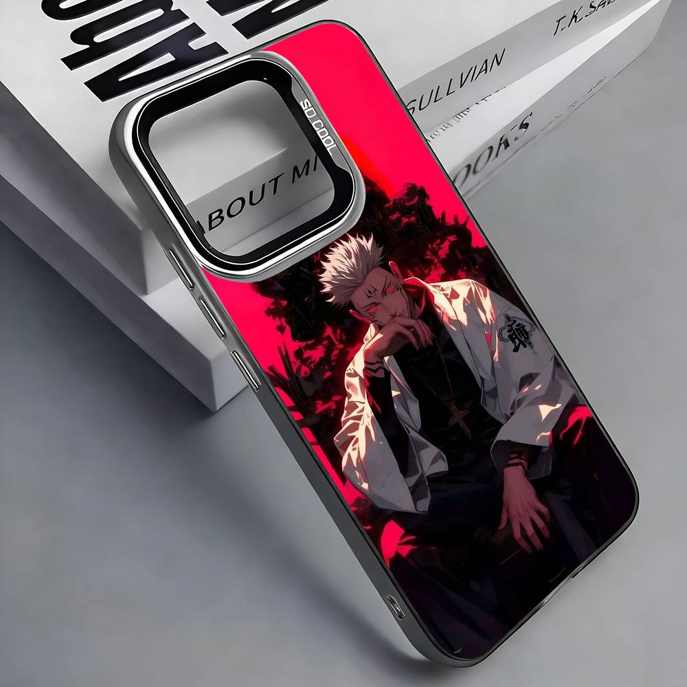 R-Ryomen Sukuna J-Jujutsu K-Kaisen Colorful Silver Back Phone Case For IPhone 17 16 15 14 13 12 11 Plus Pro Max Plus