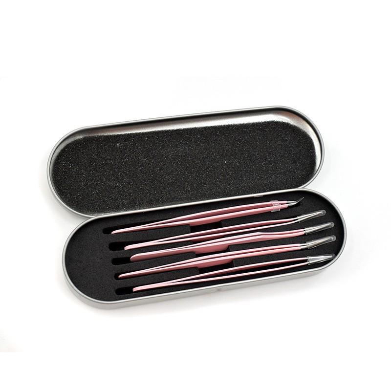 Stainless Steel Blackhead Remover & Tweezers Set with Iron Case