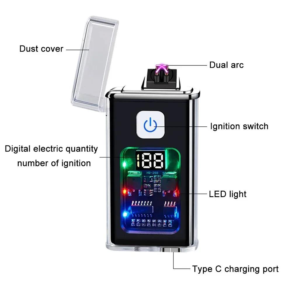 Fashionable USB Electronic Pulse Digital Display Induction Lighter Men Windproof Plasma Outdoor Camping Small Tool Accessories