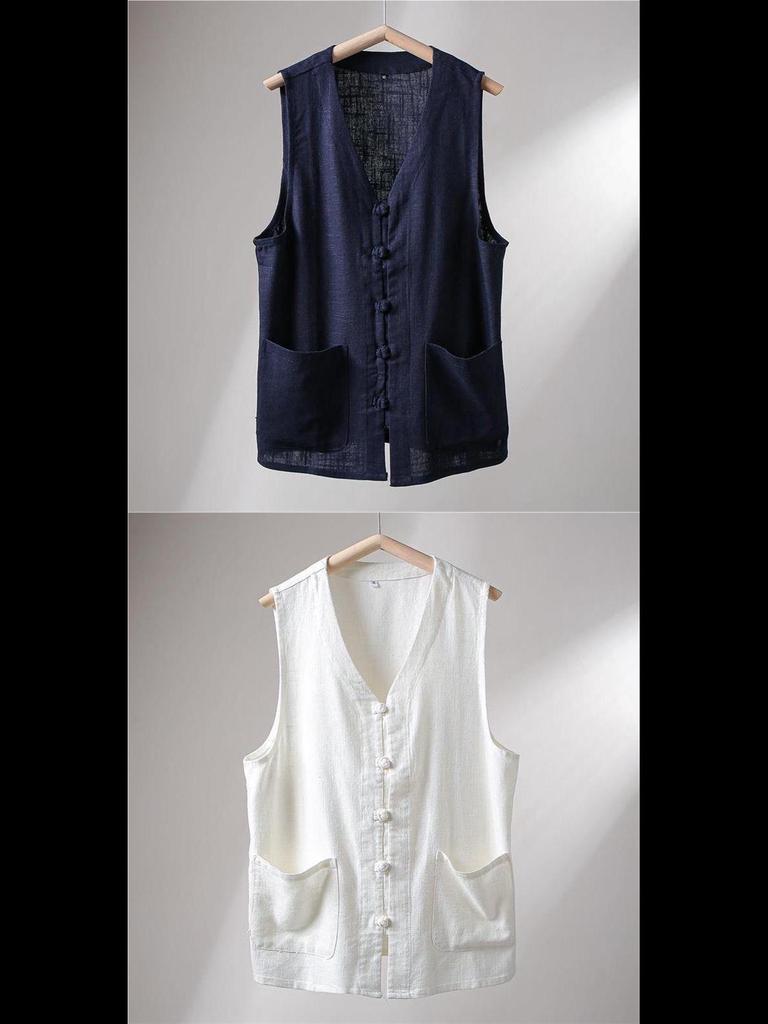 Men's Retro Cotton-Linen Sleeveless Vest