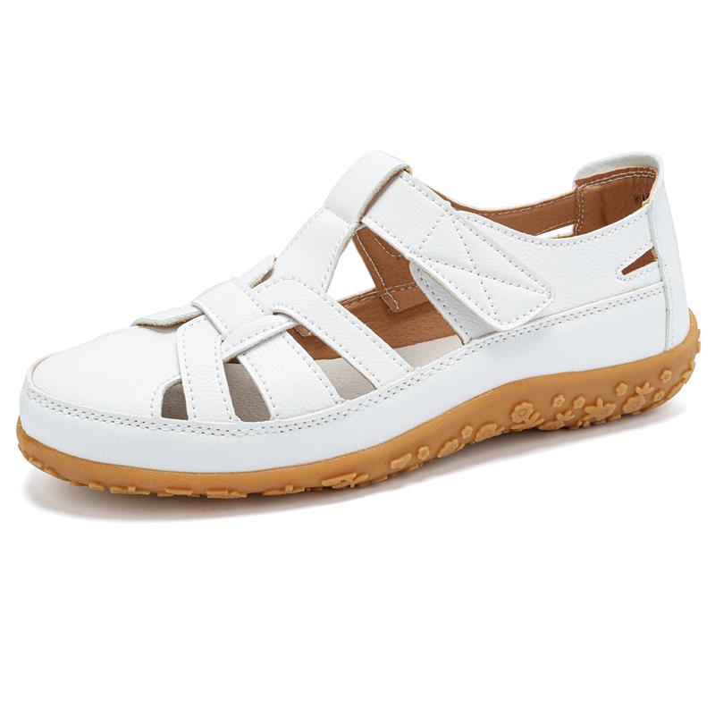 Fashion Women's Casual Sandals Summer Breathable Genuine Leather Flat Shoes Comfortable Round Toe Soft Soled Outdoor Shoes Zapatos