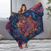 Psychedelic Mandala Blanket Vibrant Colorful Abstract Print Bed Throw Decorative Soft Fleece Blanket Gift