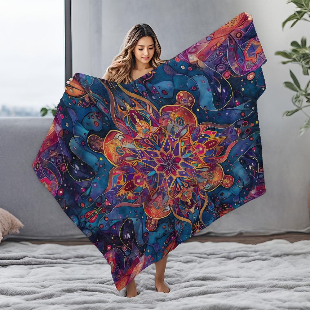 Psychedelic Mandala Blanket Vibrant Colorful Abstract Print Bed Throw Decorative Soft Fleece Blanket Gift