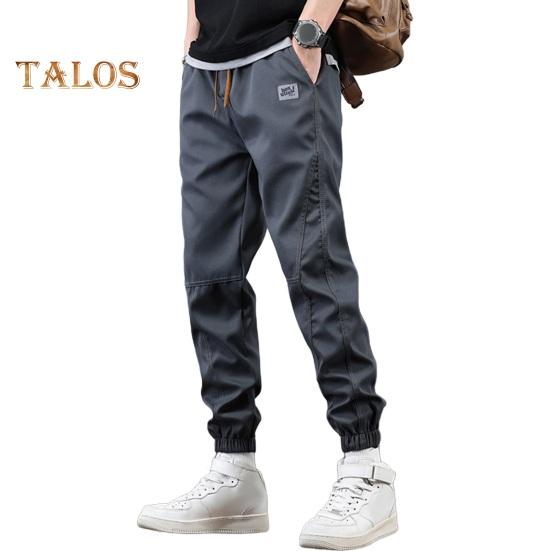 Spring Fall Men Cargo Pants Loose Drawstring Elastic Waist Multi Pockets Ankle-banded Solid Color Plus Size Sport Trousers Daily Wear Ninth Pants