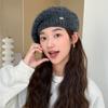 Korean Version of Autumn and Winter New Hat for Women Solid Color Versatile Knitted Wool Hat for Winter Warm Metal Beret
