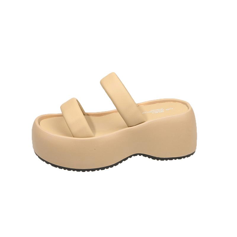 Thick-soled heightening cool slippers women's summer wear 2025 new fashion with skirts beach sandals go out one-word drag
