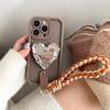 Oval Love Mirror Phone Case For Apple 16Promax Strap Airbag Holder 14 Lens All-Inclusive 15