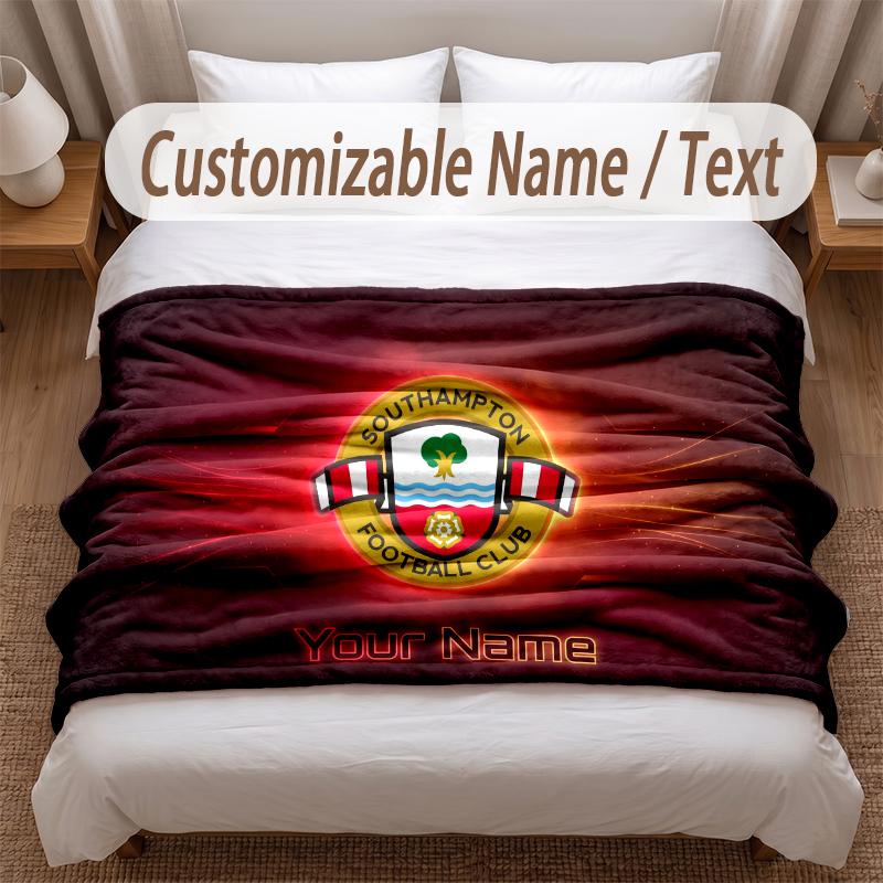 Southampton FC Printed Flannel Blanket Custom Name Text Soft Warm Throw For Bedroom Holiday Gift
