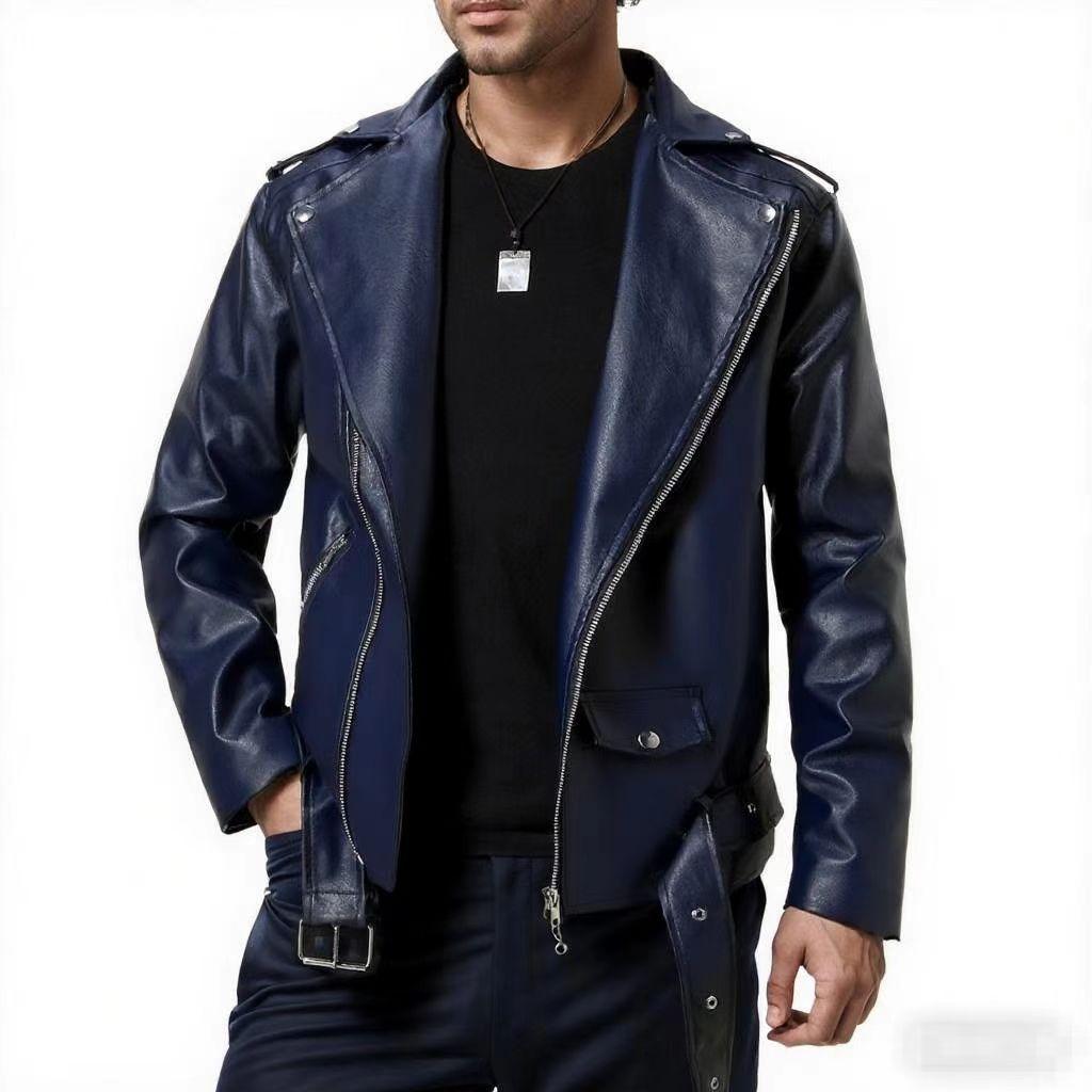 Autumn Winter Casual Men's PU Leather Jacket Fashion Slim Fit Turn Down Collar Moto Biker Coat Trendy Men's Outerwear
